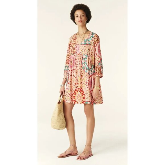 ba&sh Dresses & Skirts - ba&sh Lorenza Short Printed Dress Sz 0 Tie Dye Colorful Viscose V Neck